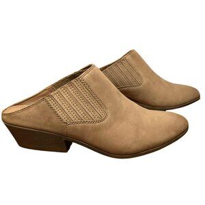 Frye Rowen Gore Mule Booties Tan Leather 10 Western Slip-On Low Heel Neutral